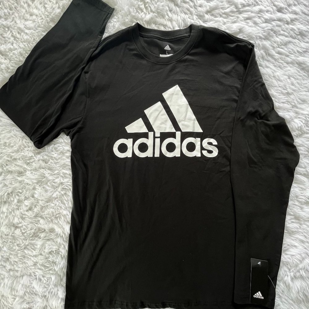 NWT Large Mens Gray Adidas Long Sleeve White Logo